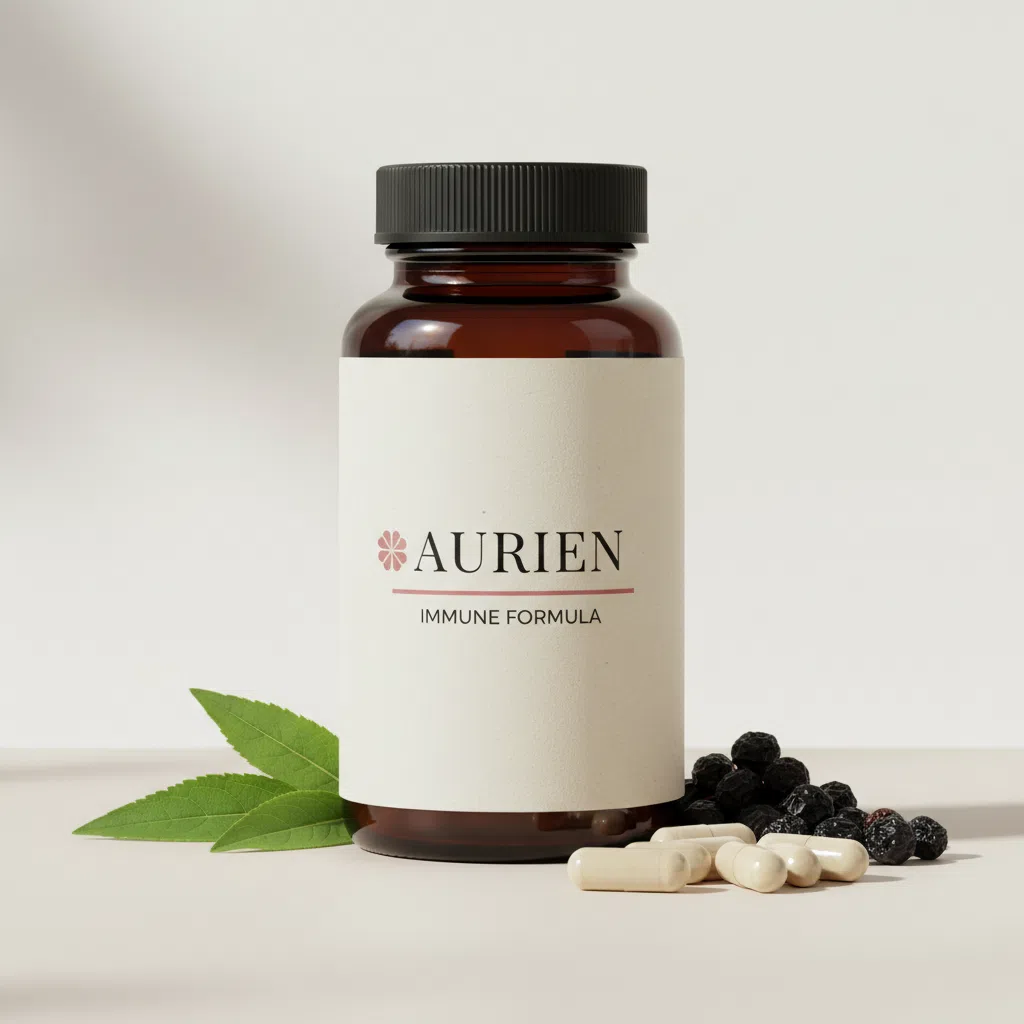 Aurien Immune Formula vit plastflaska med vit kapsyl, 90 kapslar